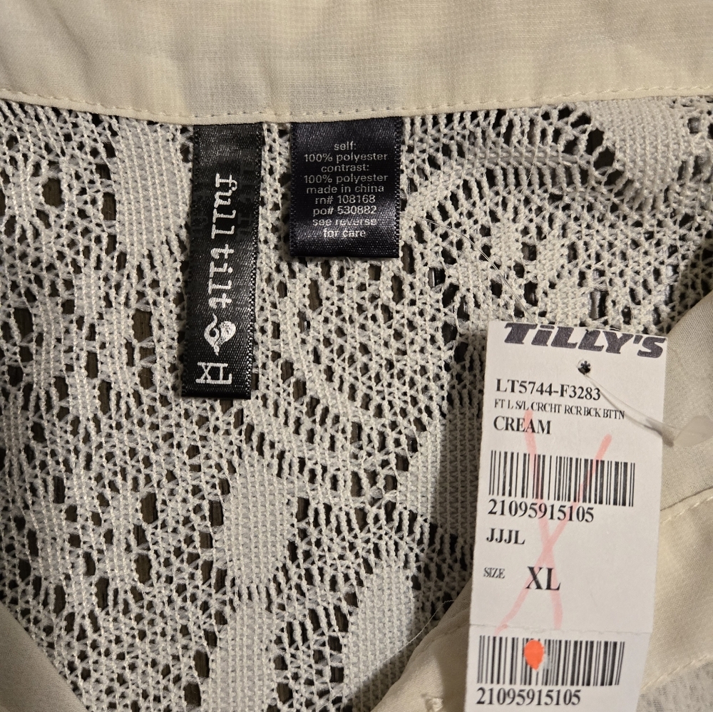 Full Tilt Cream Sheer Sleeveless Button Down Blouse Lace Back Size XL - Picture 6 of 6